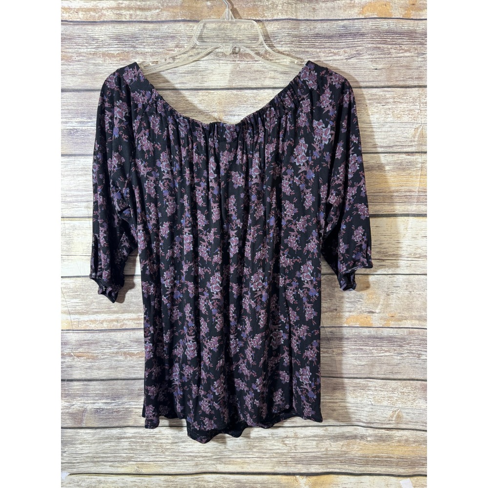 Anthropologie Deletta Caitha Top Black Purple Floral Off Shoulder Blouse S Small - Picture 3 of 6